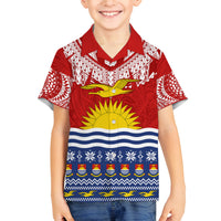 Kiribati Christmas Family Matching Off Shoulder Maxi Dress and Hawaiian Shirt Tekeraoi n Te Tiritimati Polynesian Tribal LT9 Son's Shirt Red - Polynesian Pride