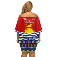 Kiribati Christmas Off Shoulder Short Dress Tekeraoi n Te Tiritimati Polynesian Tribal LT9 - Polynesian Pride