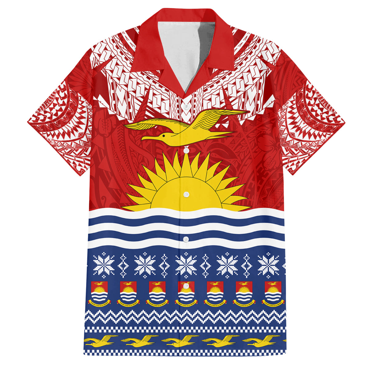 Personalised Kiribati Christmas Family Matching Long Sleeve Bodycon Dress and Hawaiian Shirt Tekeraoi n Te Tiritimati Polynesian Tribal LT9 Dad's Shirt - Short Sleeve Red - Polynesian Pride