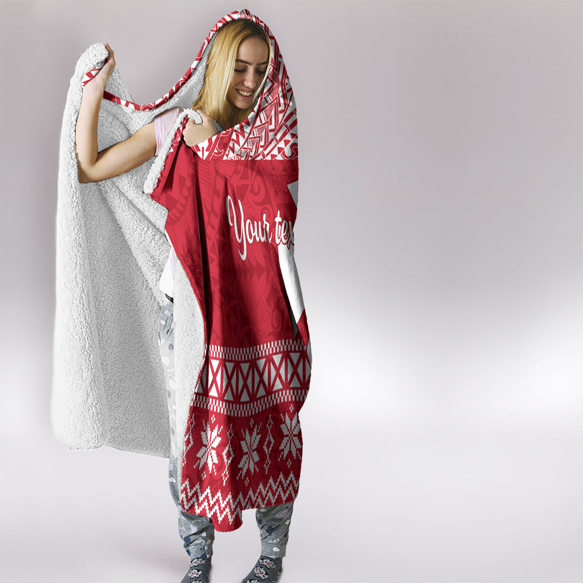 Personalised Wallis and Futuna Christmas Hooded Blanket Polynesian Tribal LT9 - Polynesian Pride