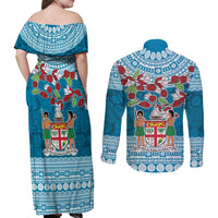 Fijian Tagimoucia Flowers Couples Matching Off Shoulder Maxi Dress and Long Sleeve Button Shirt Christmas Coquette bow LT9 - Polynesian Pride