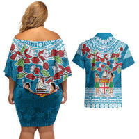 Fijian Tagimoucia Flowers Couples Matching Off Shoulder Short Dress and Hawaiian Shirt Christmas Coquette bow LT9 - Polynesian Pride