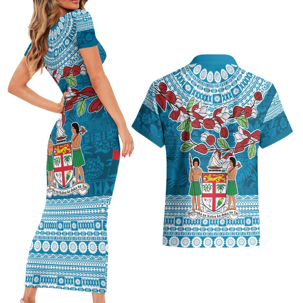 Fijian Tagimoucia Flowers Couples Matching Short Sleeve Bodycon Dress and Hawaiian Shirt Christmas Coquette bow LT9 - Polynesian Pride