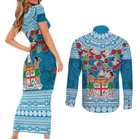 Fijian Tagimoucia Flowers Couples Matching Short Sleeve Bodycon Dress and Long Sleeve Button Shirt Christmas Coquette bow LT9 - Polynesian Pride