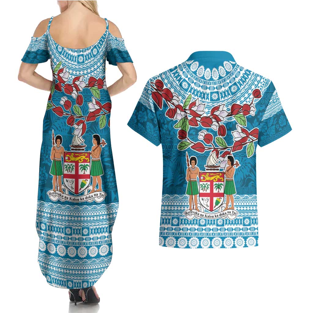 Fijian Tagimoucia Flowers Couples Matching Summer Maxi Dress and Hawaiian Shirt Christmas Coquette bow LT9 - Polynesian Pride