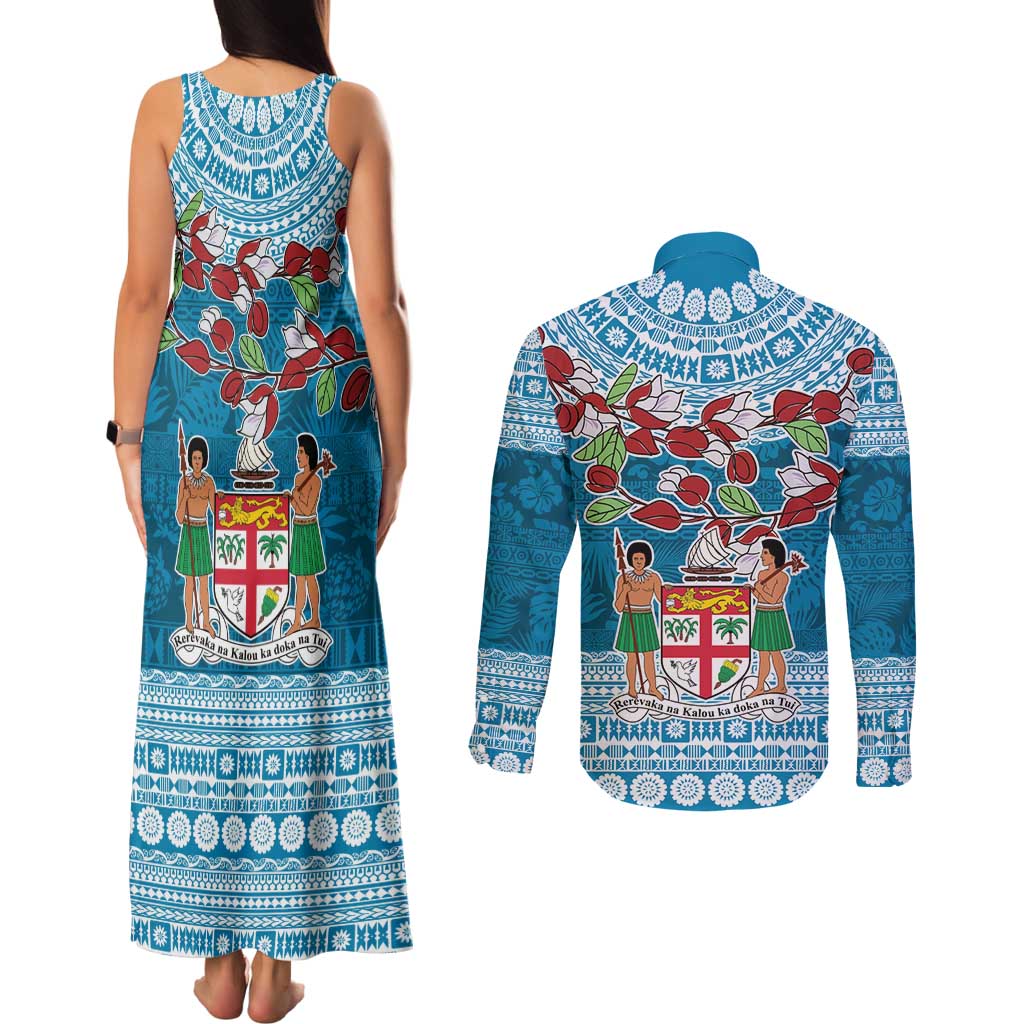 Fijian Tagimoucia Flowers Couples Matching Tank Maxi Dress and Long Sleeve Button Shirt Christmas Coquette bow LT9 - Polynesian Pride
