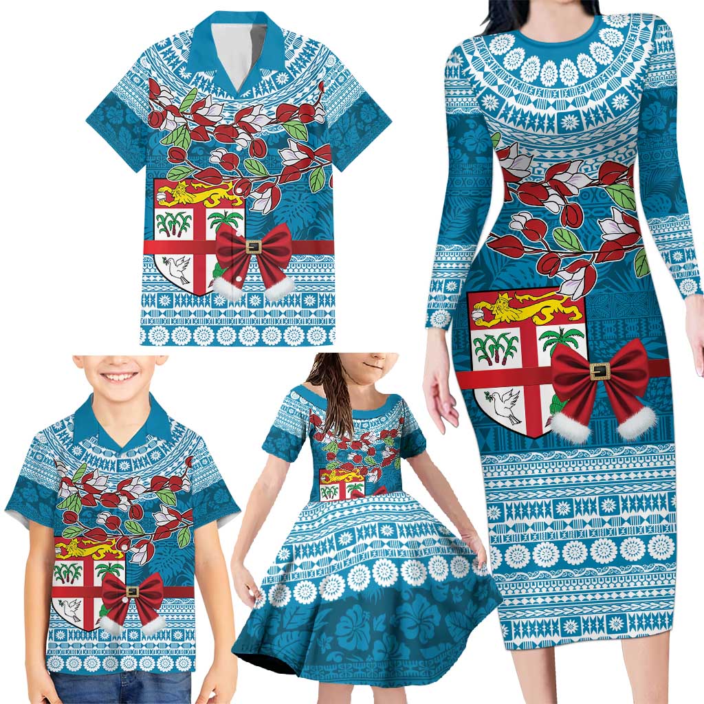 Fijian Tagimoucia Flowers Family Matching Long Sleeve Bodycon Dress and Hawaiian Shirt Christmas Coquette bow LT9 - Polynesian Pride