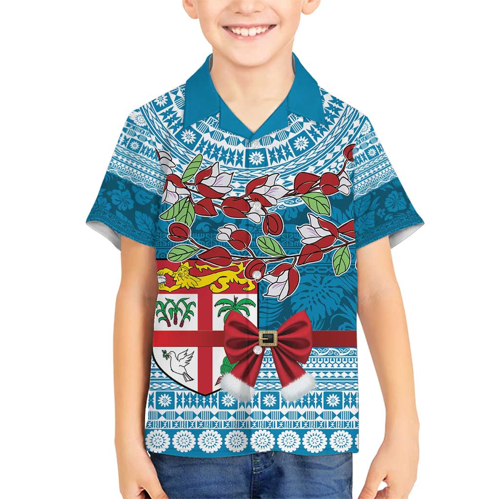 Fijian Tagimoucia Flowers Family Matching Long Sleeve Bodycon Dress and Hawaiian Shirt Christmas Coquette bow LT9 Son's Shirt Blue - Polynesian Pride
