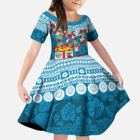 Fijian Tagimoucia Flowers Family Matching Mermaid Dress and Hawaiian Shirt Christmas Coquette bow LT9 Daughter's Dress Blue - Polynesian Pride