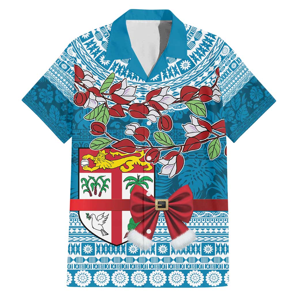 Fijian Tagimoucia Flowers Family Matching Mermaid Dress and Hawaiian Shirt Christmas Coquette bow LT9 Dad's Shirt - Short Sleeve Blue - Polynesian Pride