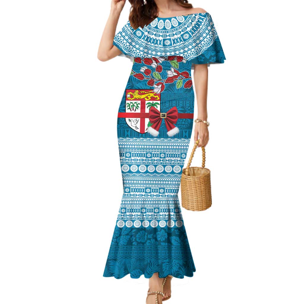 Fijian Tagimoucia Flowers Family Matching Mermaid Dress and Hawaiian Shirt Christmas Coquette bow LT9 Mom's Dress Blue - Polynesian Pride