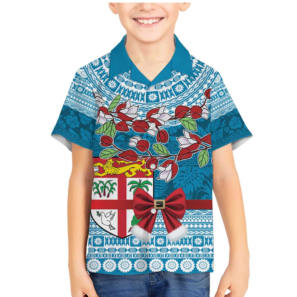 Fijian Tagimoucia Flowers Family Matching Mermaid Dress and Hawaiian Shirt Christmas Coquette bow LT9 Son's Shirt Blue - Polynesian Pride