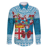 Fijian Tagimoucia Flowers Family Matching Off Shoulder Maxi Dress and Hawaiian Shirt Christmas Coquette bow LT9 Dad's Shirt - Long Sleeve Blue - Polynesian Pride