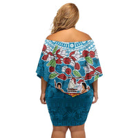 Fijian Tagimoucia Flowers Family Matching Off Shoulder Short Dress and Hawaiian Shirt Christmas Coquette bow LT9 - Polynesian Pride