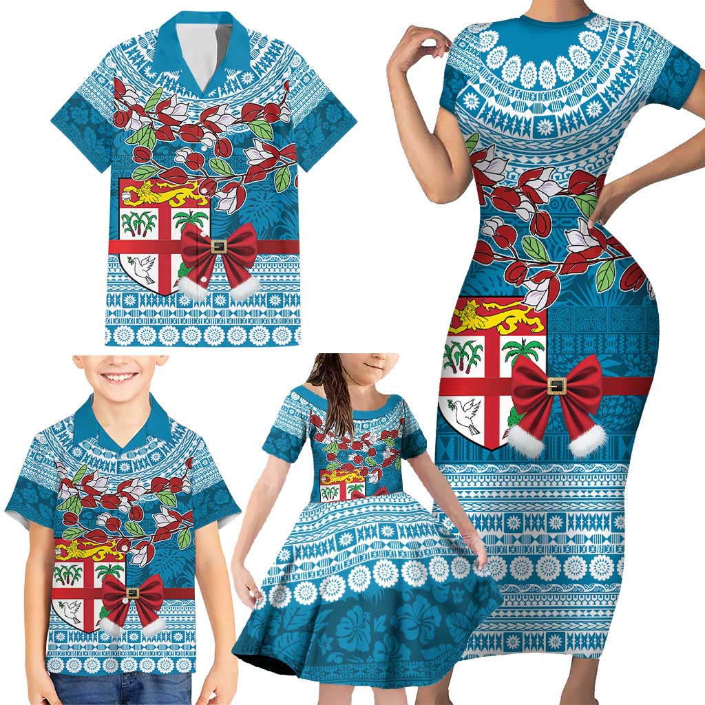 Fijian Tagimoucia Flowers Family Matching Short Sleeve Bodycon Dress and Hawaiian Shirt Christmas Coquette bow LT9 - Polynesian Pride