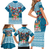 Fijian Tagimoucia Flowers Family Matching Short Sleeve Bodycon Dress and Hawaiian Shirt Christmas Coquette bow LT9 - Polynesian Pride