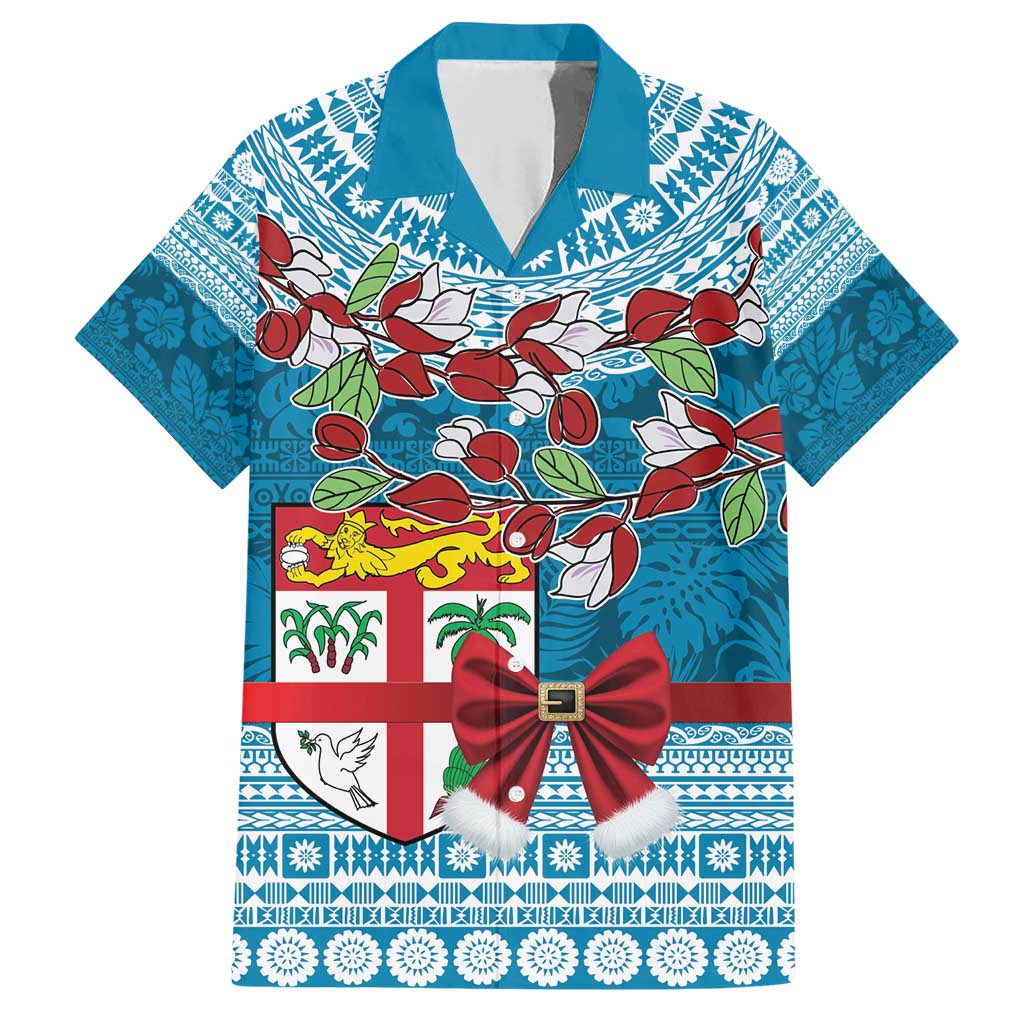 Fijian Tagimoucia Flowers Family Matching Short Sleeve Bodycon Dress and Hawaiian Shirt Christmas Coquette bow LT9 Dad's Shirt - Short Sleeve Blue - Polynesian Pride