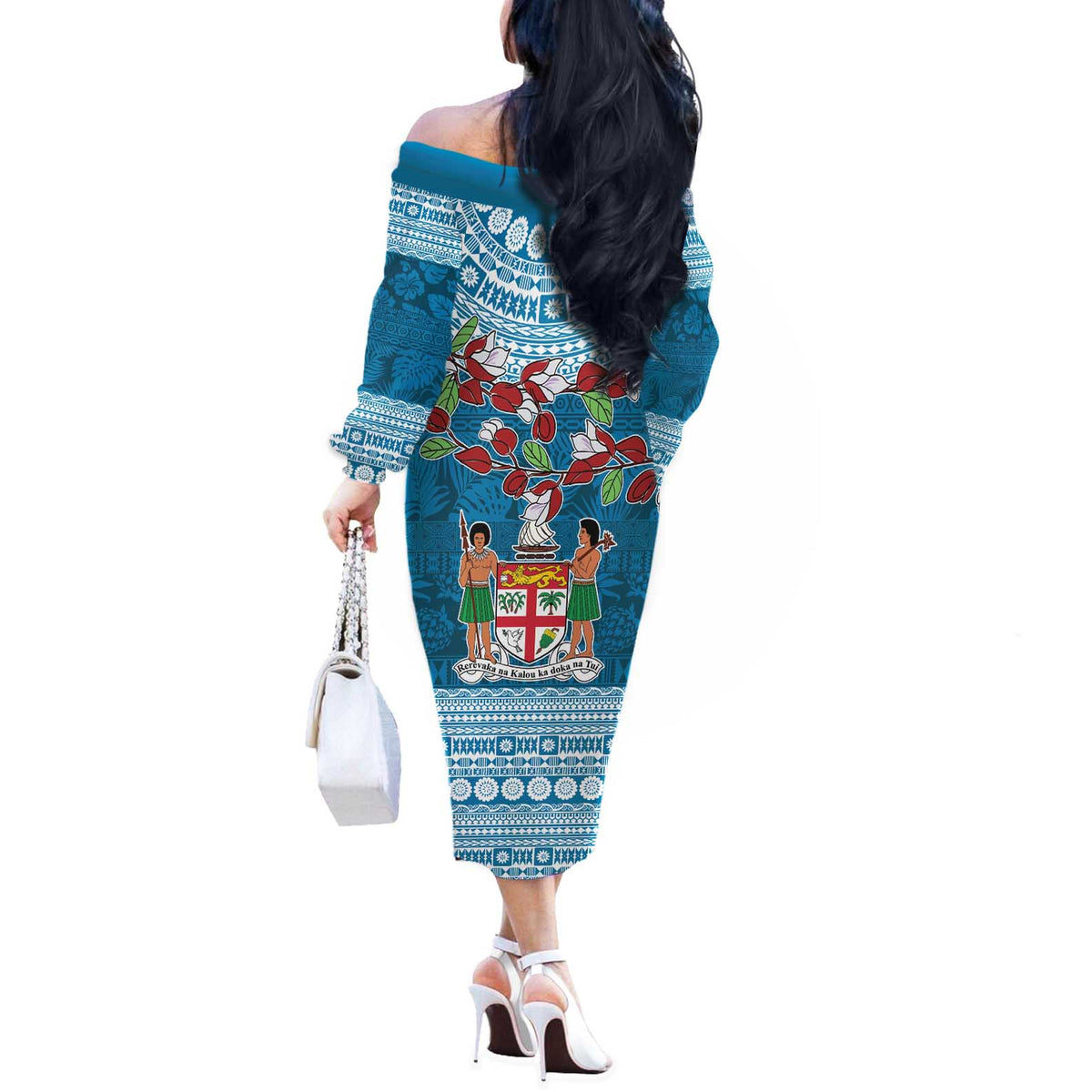 Fijian Tagimoucia Flowers Off The Shoulder Long Sleeve Dress Christmas Coquette bow