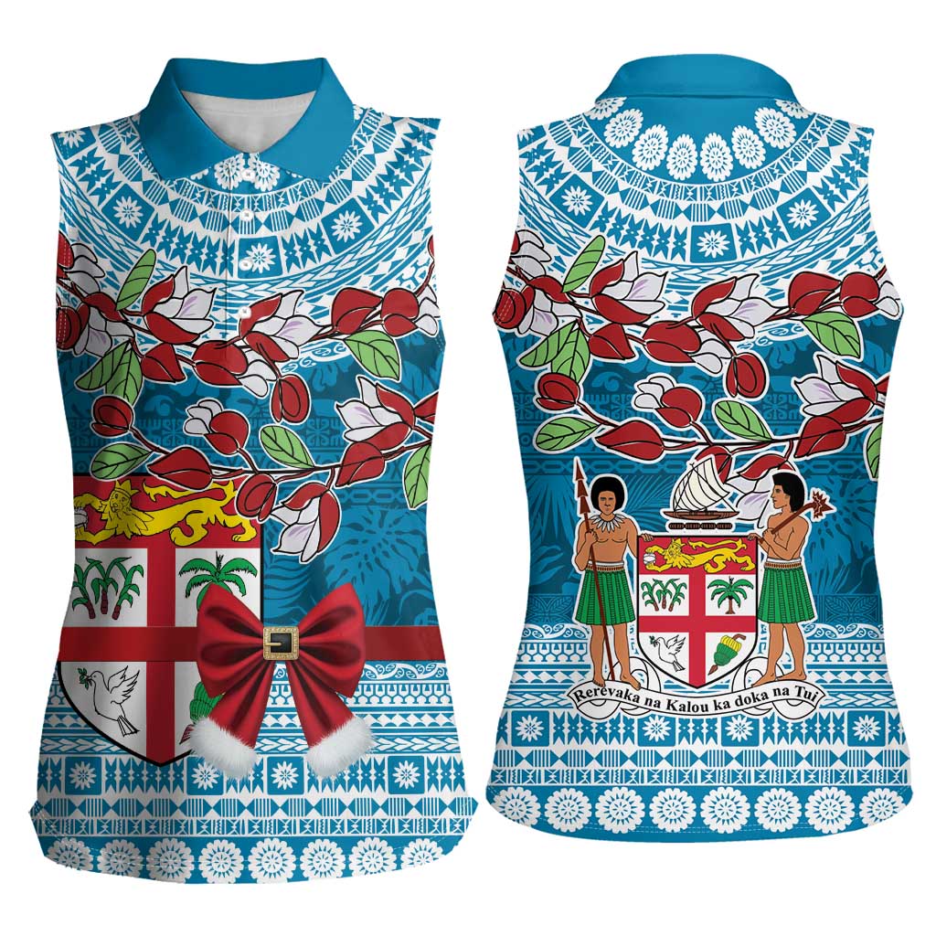 Fijian Tagimoucia Flowers Women Sleeveless Polo Shirt Christmas Coquette bow LT9 - Polynesian Pride