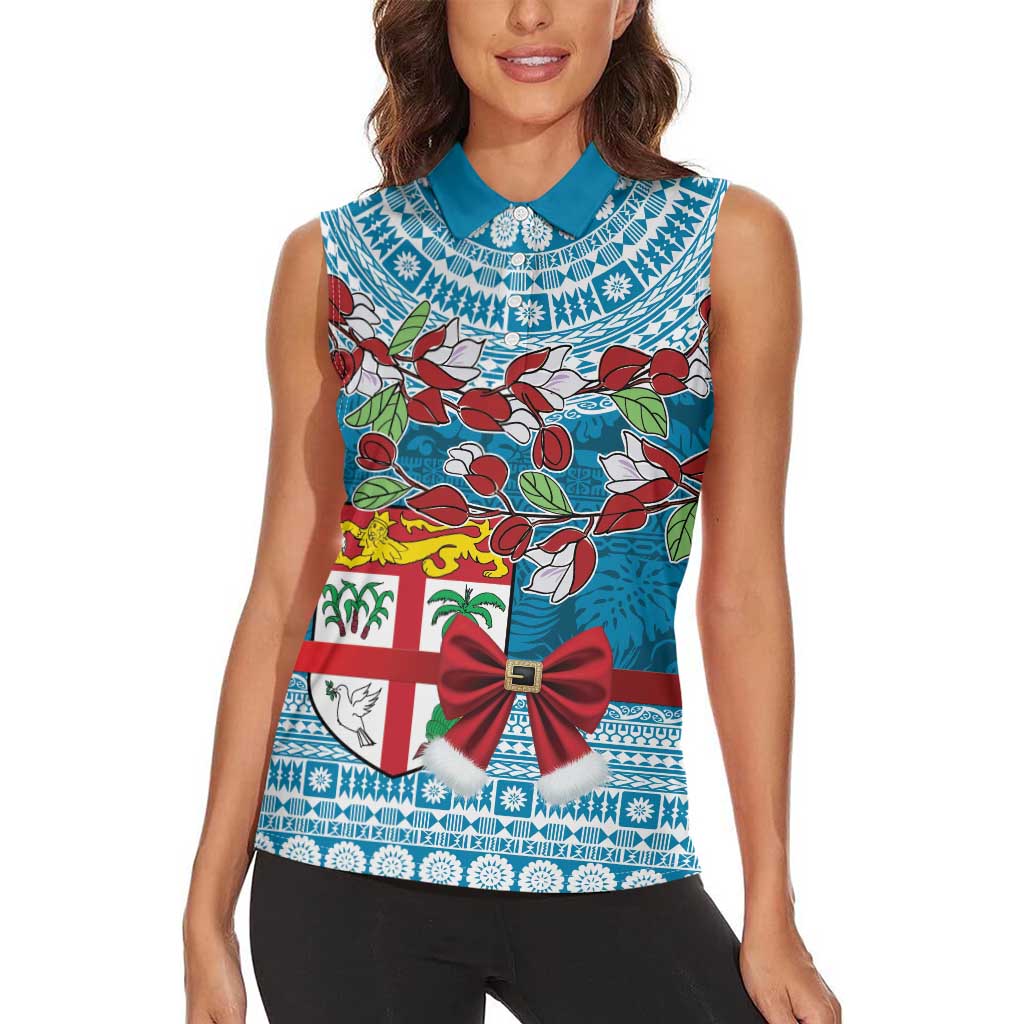 Fijian Tagimoucia Flowers Women Sleeveless Polo Shirt Christmas Coquette bow LT9 - Polynesian Pride