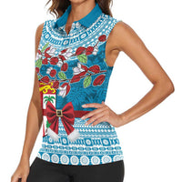 Fijian Tagimoucia Flowers Women Sleeveless Polo Shirt Christmas Coquette bow LT9 - Polynesian Pride