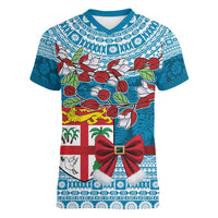 Fijian Tagimoucia Flowers Women V-Neck T-Shirt Christmas Coquette bow LT9 Female Blue - Polynesian Pride