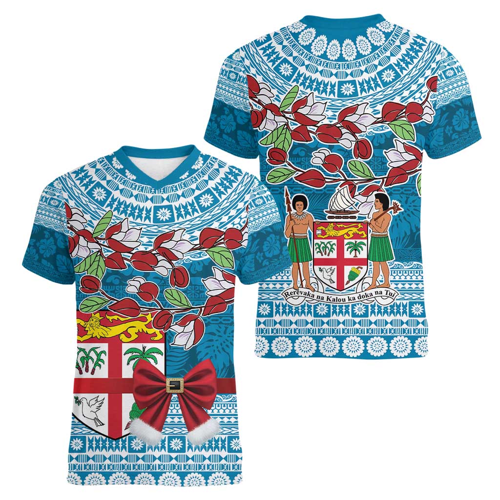 Fijian Tagimoucia Flowers Women V-Neck T-Shirt Christmas Coquette bow LT9 - Polynesian Pride
