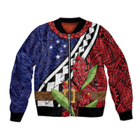 Samoan Ula Fala Flowers Bomber Jacket Christmas Santa Belt LT9 Unisex Red - Polynesian Pride