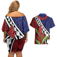 Samoan Ula Fala Flowers Couples Matching Off Shoulder Short Dress and Hawaiian Shirt Christmas Santa Belt LT9 - Polynesian Pride