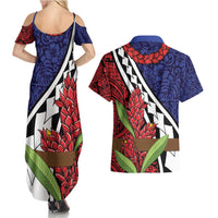 Samoan Ula Fala Flowers Couples Matching Summer Maxi Dress and Hawaiian Shirt Christmas Santa Belt LT9 - Polynesian Pride