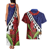 Samoan Ula Fala Flowers Couples Matching Tank Maxi Dress and Hawaiian Shirt Christmas Santa Belt LT9 - Polynesian Pride