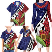 Samoan Ula Fala Flowers Family Matching Long Sleeve Bodycon Dress and Hawaiian Shirt Christmas Santa Belt LT9 - Polynesian Pride