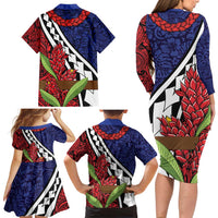 Samoan Ula Fala Flowers Family Matching Long Sleeve Bodycon Dress and Hawaiian Shirt Christmas Santa Belt LT9 - Polynesian Pride