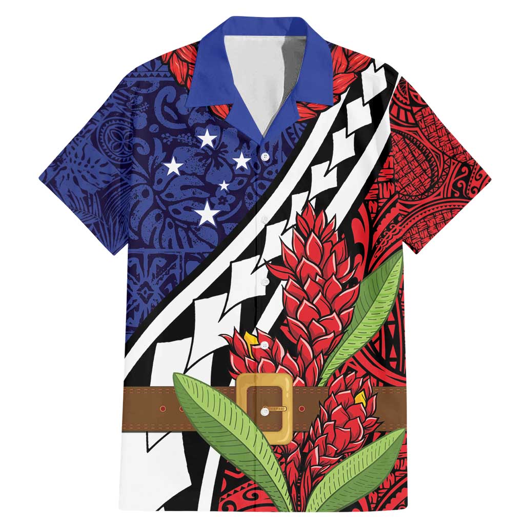 Samoan Ula Fala Flowers Family Matching Mermaid Dress and Hawaiian Shirt Christmas Santa Belt LT9 Dad's Shirt - Short Sleeve Red - Polynesian Pride
