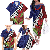 Samoan Ula Fala Flowers Family Matching Off The Shoulder Long Sleeve Dress and Hawaiian Shirt Christmas Santa Belt LT9 - Polynesian Pride