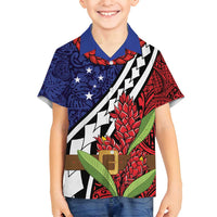 Samoan Ula Fala Flowers Family Matching Off Shoulder Short Dress and Hawaiian Shirt Christmas Santa Belt LT9 Son's Shirt Red - Polynesian Pride
