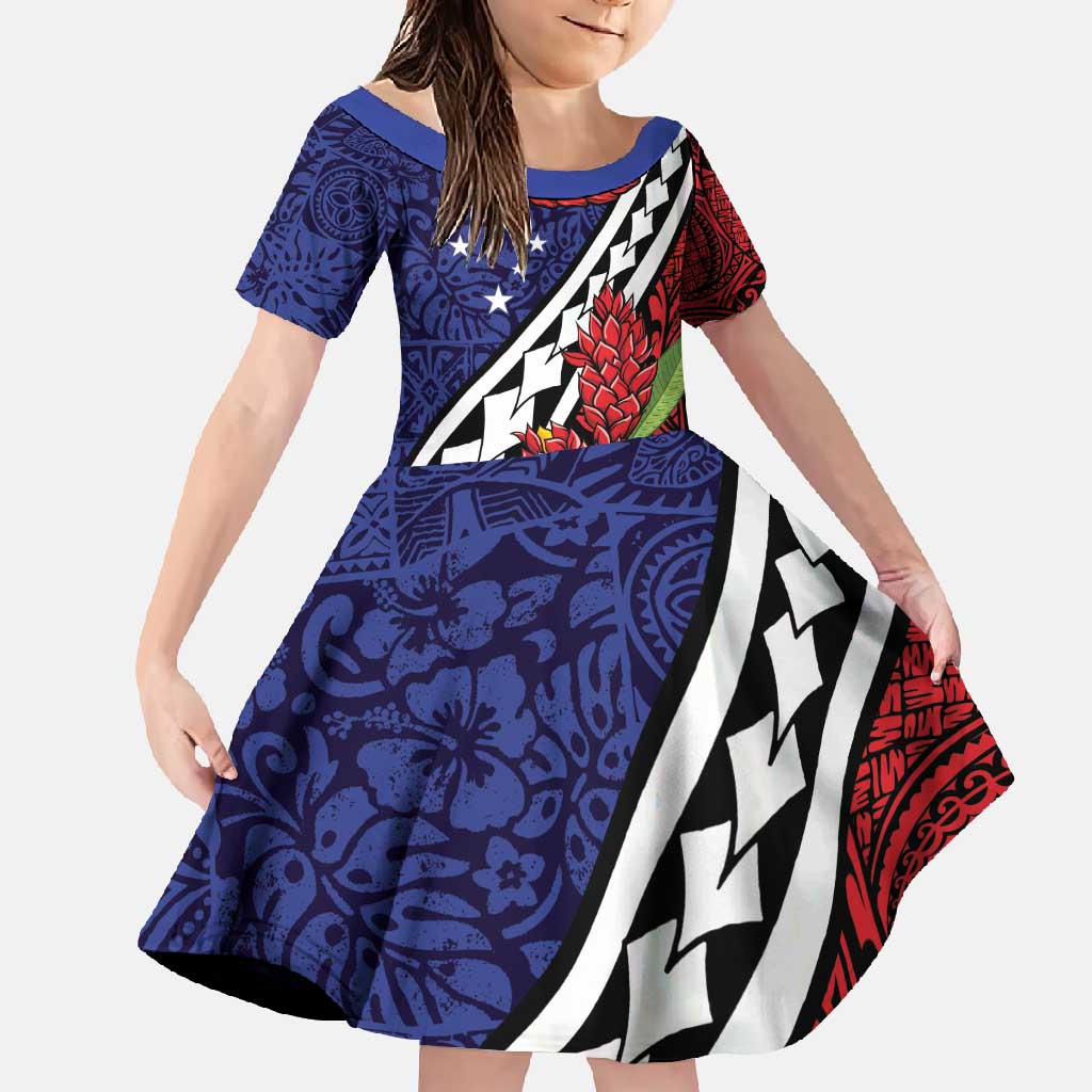 Samoan Ula Fala Flowers Family Matching Short Sleeve Bodycon Dress and Hawaiian Shirt Christmas Santa Belt LT9 Daughter's Dress Red - Polynesian Pride