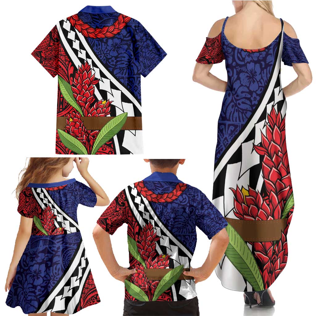 Samoan Ula Fala Flowers Family Matching Summer Maxi Dress and Hawaiian Shirt Christmas Santa Belt LT9 - Polynesian Pride