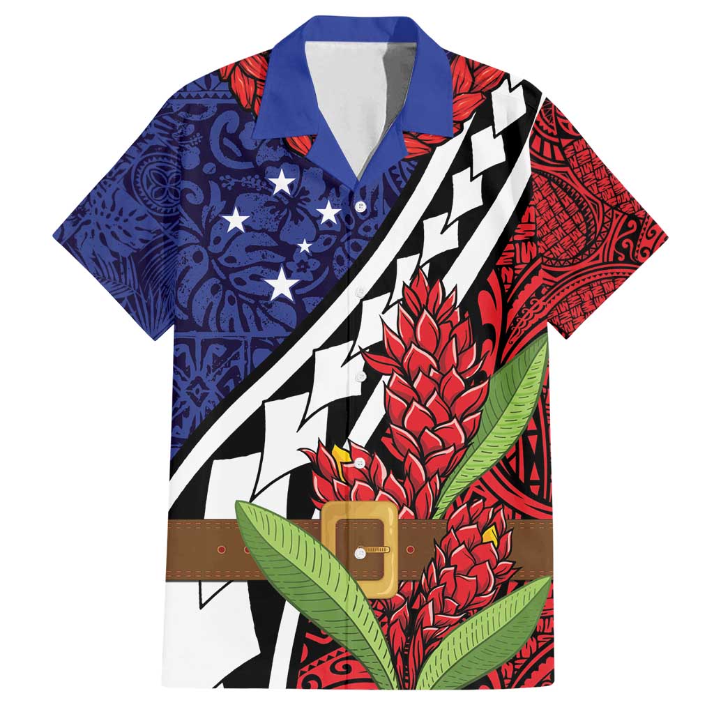 Samoan Ula Fala Flowers Family Matching Summer Maxi Dress and Hawaiian Shirt Christmas Santa Belt LT9 Dad's Shirt - Short Sleeve Red - Polynesian Pride
