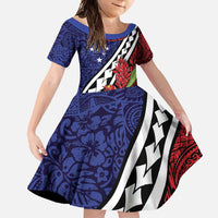 Samoan Ula Fala Flowers Family Matching Tank Maxi Dress and Hawaiian Shirt Christmas Santa Belt LT9 Daughter's Dress Red - Polynesian Pride