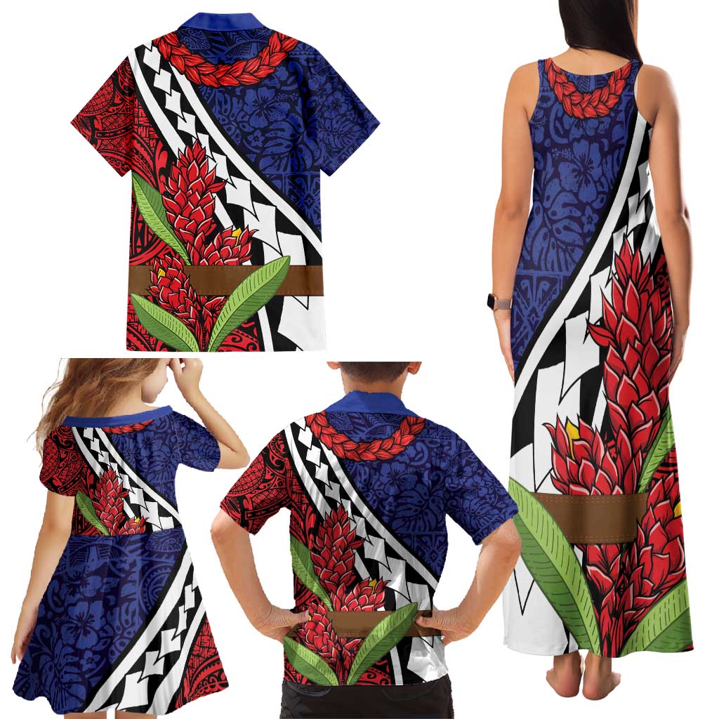 Samoan Ula Fala Flowers Family Matching Tank Maxi Dress and Hawaiian Shirt Christmas Santa Belt LT9 - Polynesian Pride
