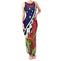 Samoan Ula Fala Flowers Family Matching Tank Maxi Dress and Hawaiian Shirt Christmas Santa Belt LT9 Mom's Dress Red - Polynesian Pride