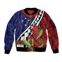 Samoan Ula Fala Flowers Sleeve Zip Bomber Jacket Christmas Santa Belt LT9 Unisex Red - Polynesian Pride