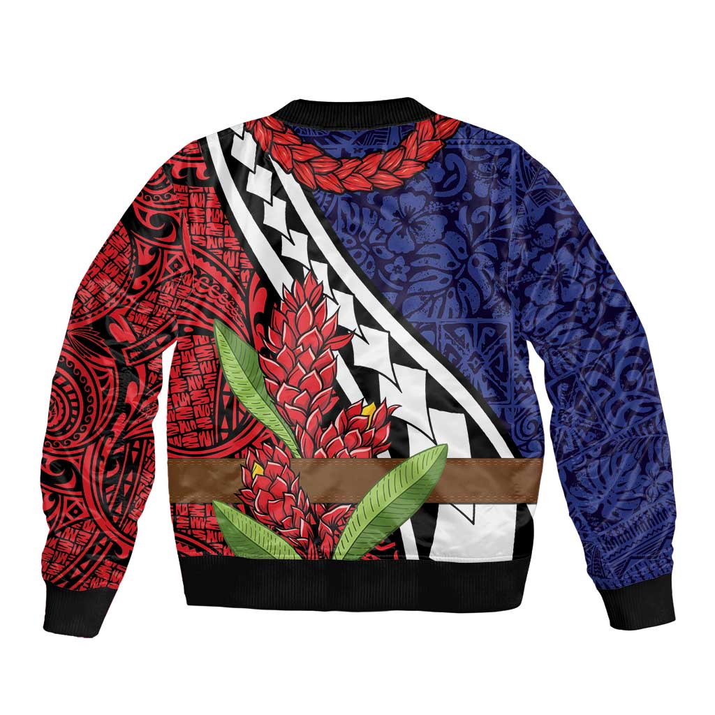 Samoan Ula Fala Flowers Sleeve Zip Bomber Jacket Christmas Santa Belt LT9 - Polynesian Pride