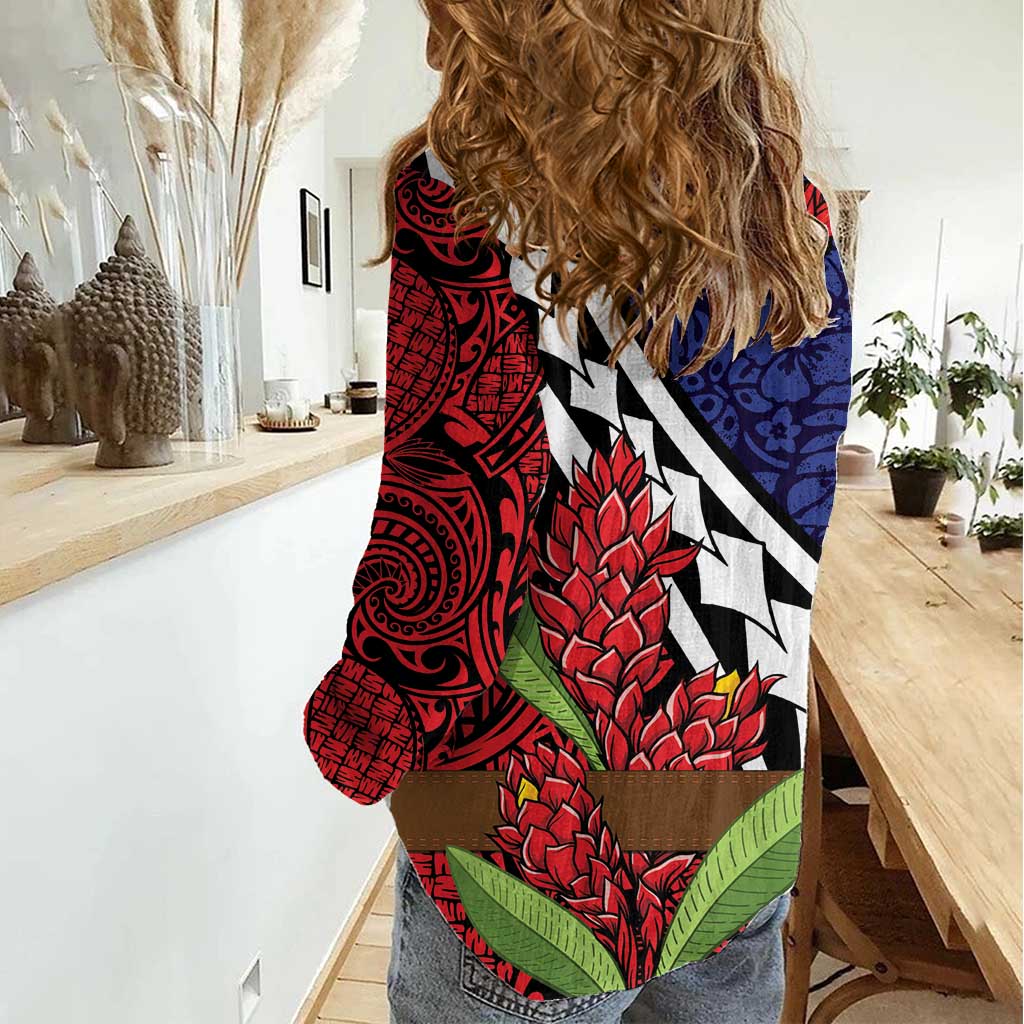 Samoan Ula Fala Flowers Women Casual Shirt Christmas Santa Belt LT9 - Polynesian Pride