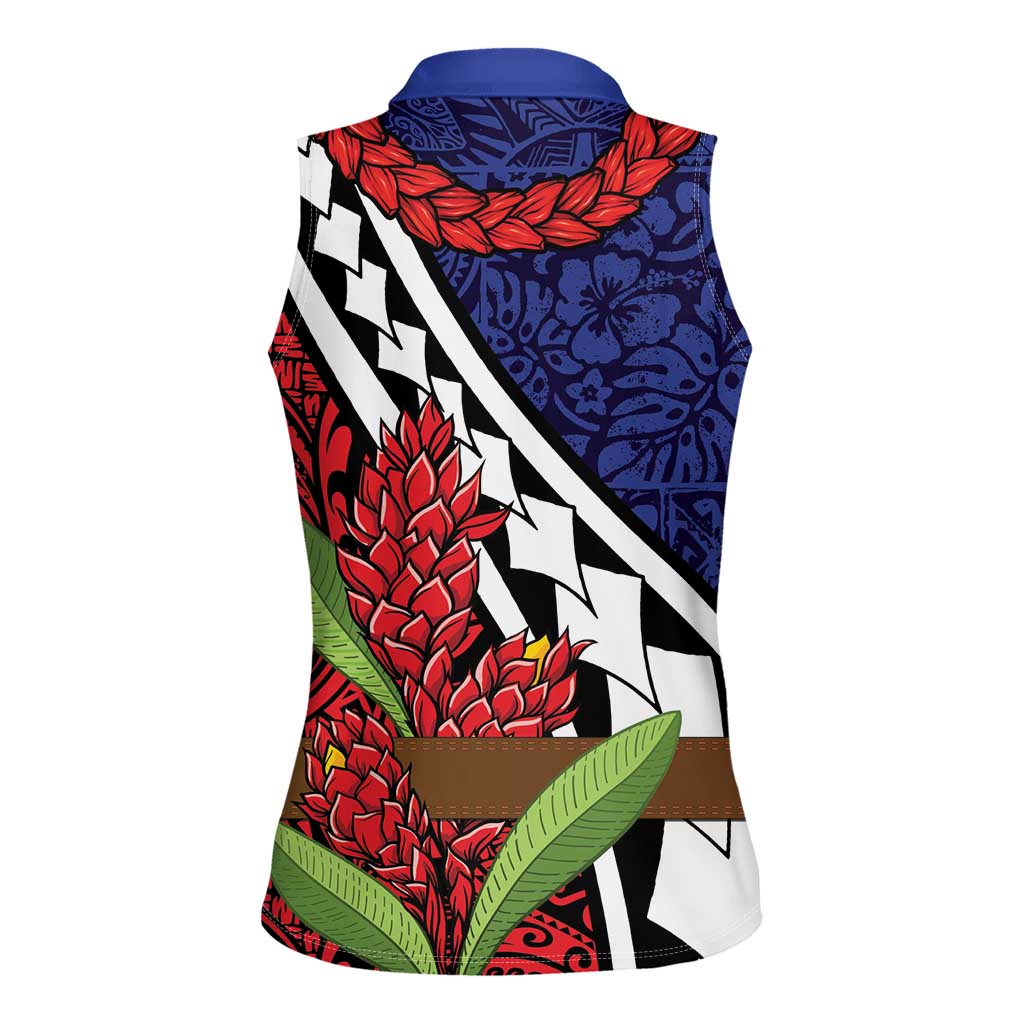 Samoan Ula Fala Flowers Women Sleeveless Polo Shirt Christmas Santa Belt LT9 - Polynesian Pride