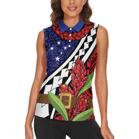 Samoan Ula Fala Flowers Women Sleeveless Polo Shirt Christmas Santa Belt LT9 - Polynesian Pride