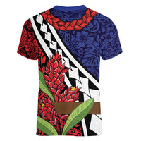 Samoan Ula Fala Flowers Women V-Neck T-Shirt Christmas Santa Belt LT9 - Polynesian Pride