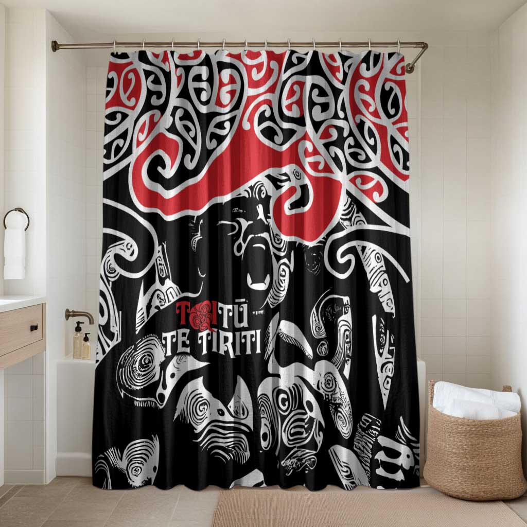 Aotearoa Toitu Te Tiriti Bathroom Set New Zealand Stand Together Stand Stronger LT9 Shower Curtain Only Black - Polynesian Pride