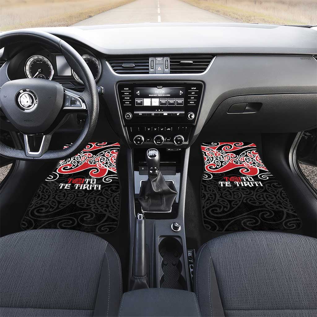 Aotearoa Toitu Te Tiriti Car Mats New Zealand Stand Together Stand Stronger LT9 Set 2pcs - Front Black - Polynesian Pride